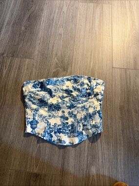 Blue and White Toile Strapless Bustier Top